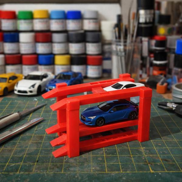 1/64スケール カーディスプレイスタンド ガレージシーン小道具 マイクロランドスケープ パーキングラック 2段 赤