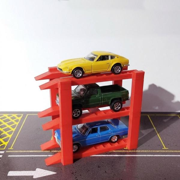 1/64スケール カーディスプレイスタンド ガレージシーン小道具 マイクロランドスケープ パーキングラック 3段 赤