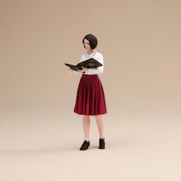 ペイントミニチュアフィギュア 手仕上げ彩色 樹脂フィギュア 女性司書 書斎シーン 書物アクセサリー 模型情景 収集用 デコレーション 写真コレクションに適用