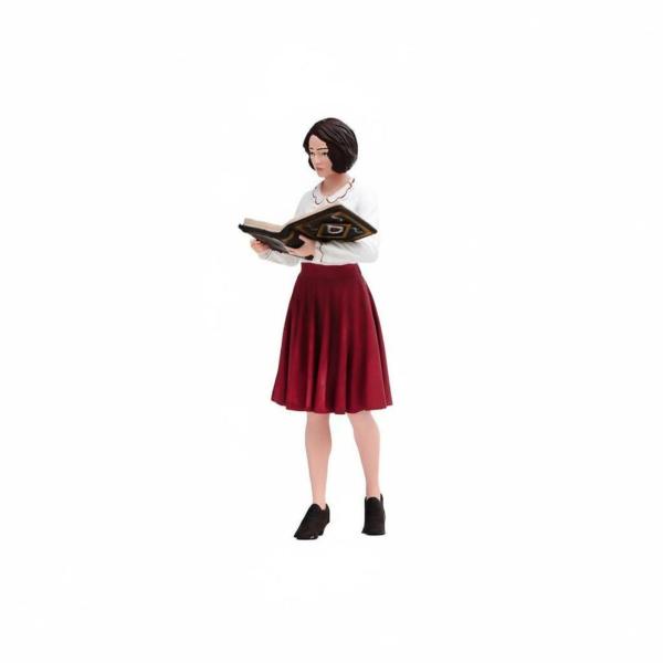ペイントミニチュアフィギュア 手仕上げ彩色 樹脂フィギュア 女性司書 書斎シーン 書物アクセサリー 模型情景 収集用 デコレーション 写真コレクションに適用