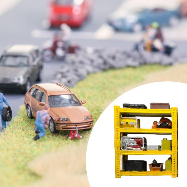 1/64スケール カーガレージ修理棚 写真撮影用アクセサリー レジン製 自動車修理シーン 黄色