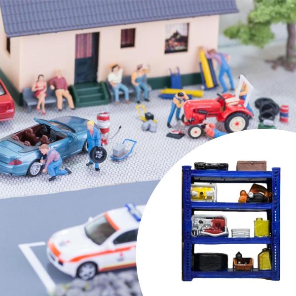1/64スケール カーガレージ修理棚 写真撮影用アクセサリー レジン製 自動車修理シーン ブルー
