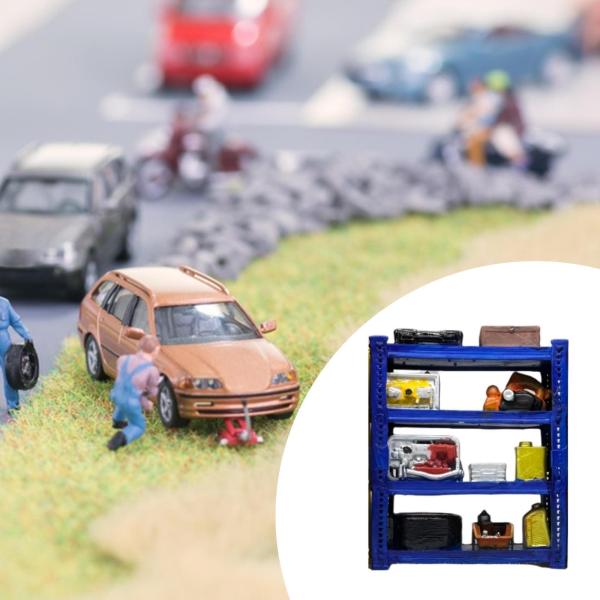 1/64スケール カーガレージ修理棚 写真撮影用アクセサリー レジン製 自動車修理シーン ブルー
