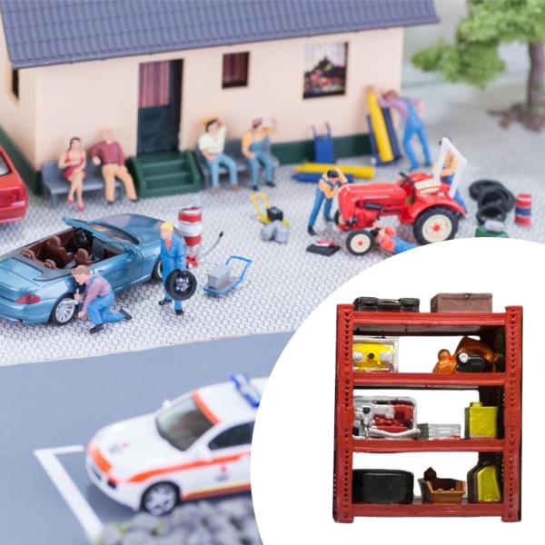 1/64スケール カーガレージ修理棚 写真撮影用アクセサリー レジン製 自動車修理シーン 赤