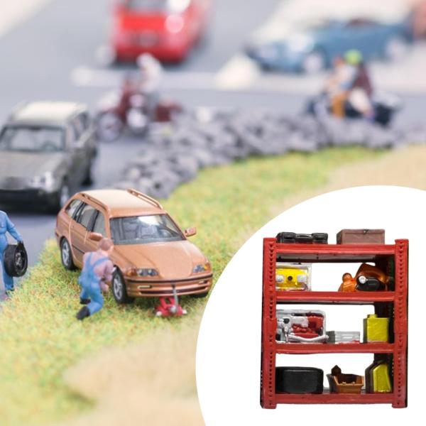 1/64スケール カーガレージ修理棚 写真撮影用アクセサリー レジン製 自動車修理シーン 赤