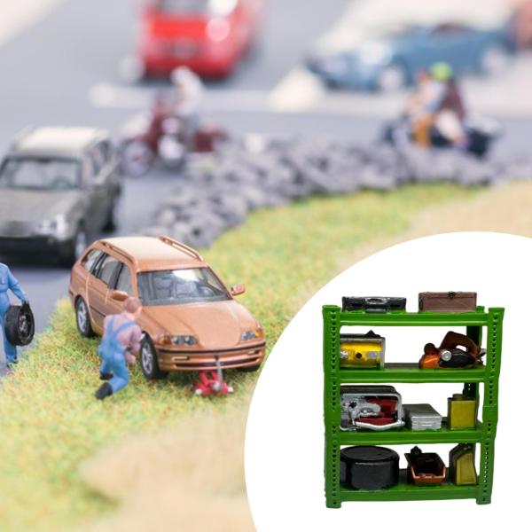 1/64スケール カーガレージ修理棚 写真撮影用アクセサリー レジン製 自動車修理シーン グリーン