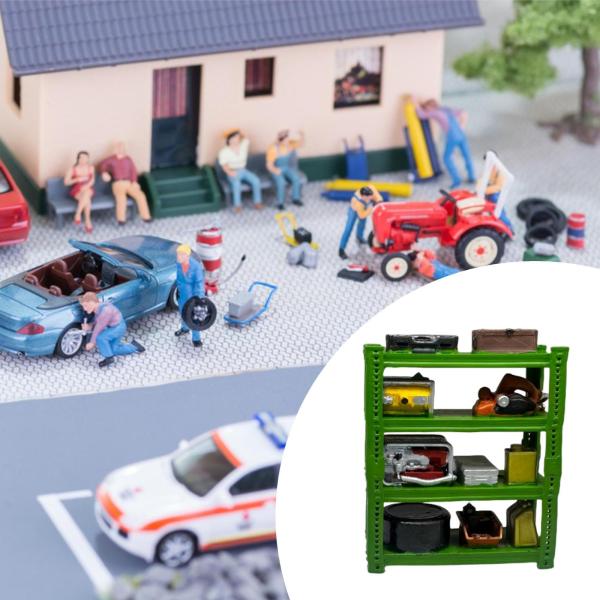 1/64スケール カーガレージ修理棚 写真撮影用アクセサリー レジン製 自動車修理シーン グリーン