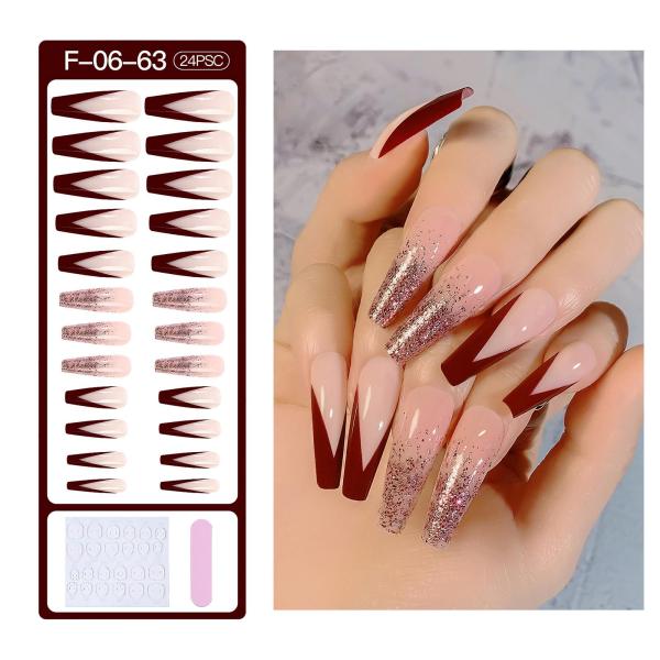 24xロングコフィンネイルチップ12サイズネイルアート用の偽のネイルDIYサロン06