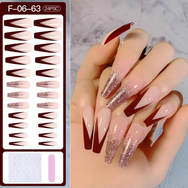 24xロングコフィンネイルチップ12サイズネイルアート用の偽のネイルDIYサロン06