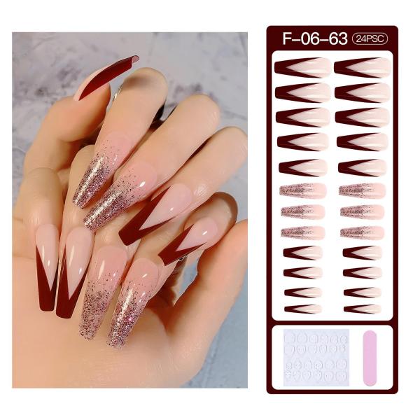 24xロングコフィンネイルチップ12サイズネイルアート用の偽のネイルDIYサロン06