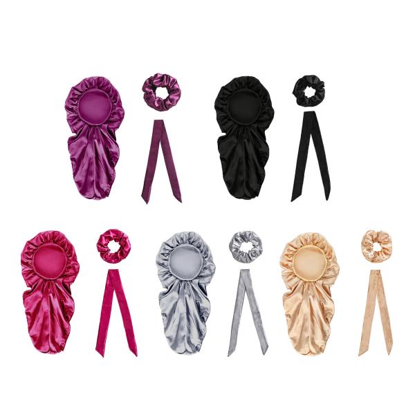 ロングカーリーヘアパープルのための快適なシルキーなロングサテンボンネットスリープキャップ