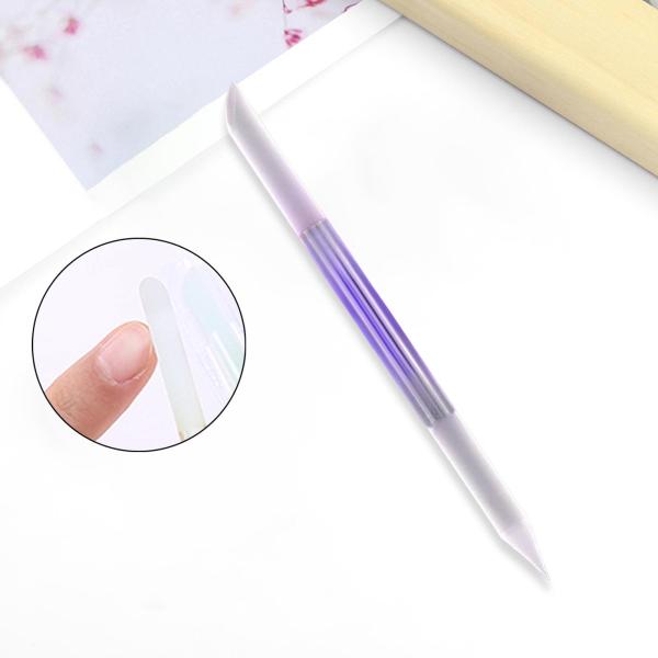 デュアル エンド ガラス キューティクル プッシャー マニキュア スティック ツール再利用可能なネイル サロン パープル