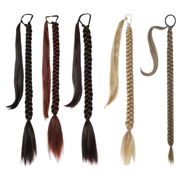 長い編組ポニーテール エクステンション DIY ラップ アラウンド デイリーウェア ガールズ レディース ブラック