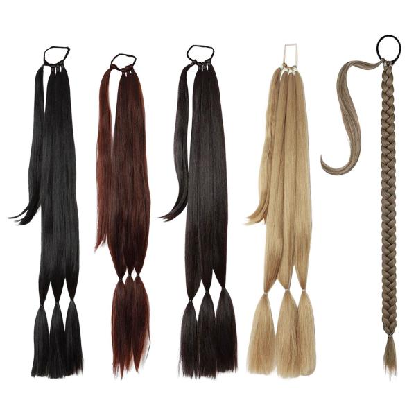 長い編組ポニーテール エクステンション DIY ラップ アラウンド デイリーウェア ガールズ レディース ブラック