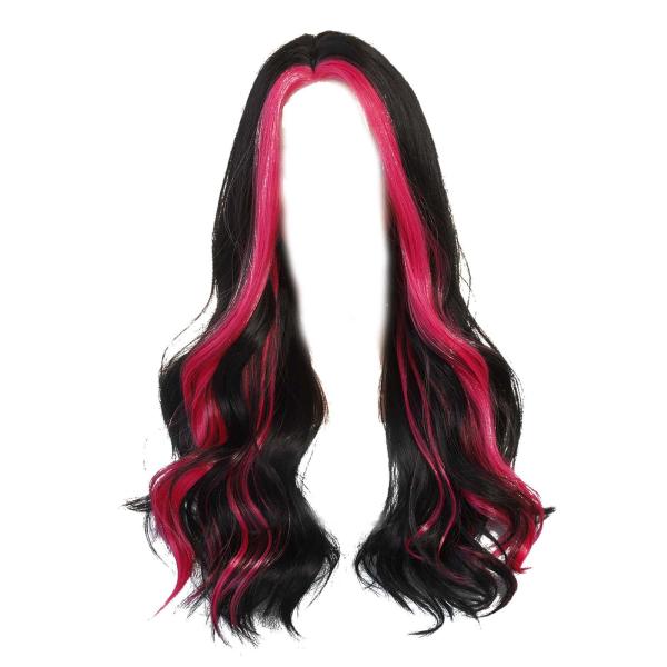 21 インチ ロング ウェーブ カール かつら 合成繊維 エレガント のために デート 結婚式 パーティー ローズレッド ハイライト