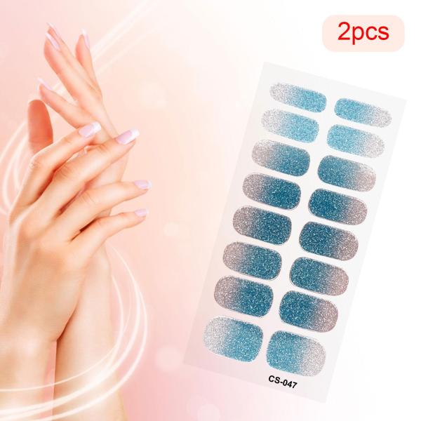 2 個ネイルステッカープレスオンネイルグリッターネイル用品ホームネイルサロンスタイル E