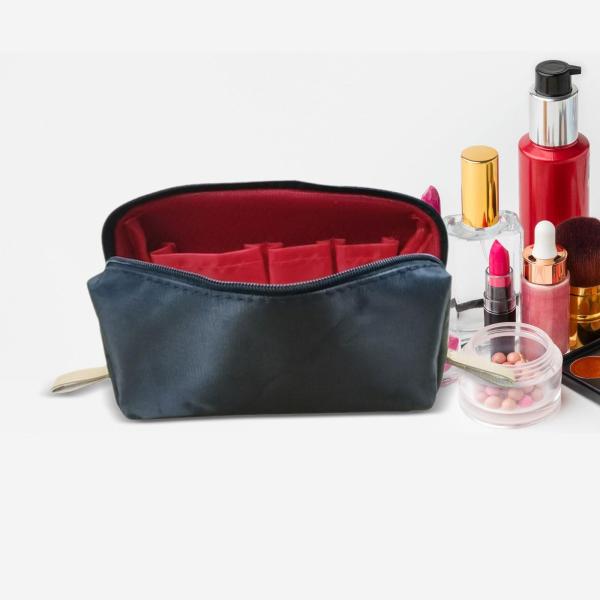 仕切り付き化粧ポーチ ブラシ ヘアツール用収納バッグ レディース スモール レッド
