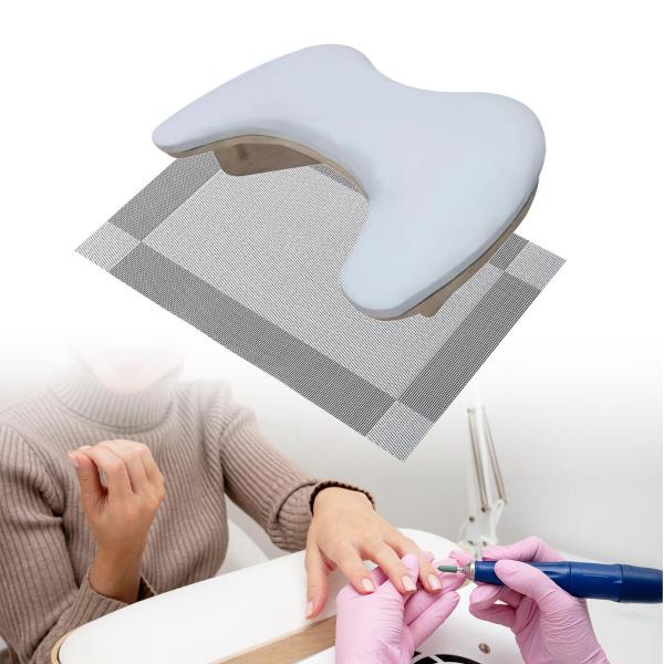 PUレザーU字型アームレストネイルハンドレストホームDIYサロンアクリルネイル用ホワイトグレーマット付き