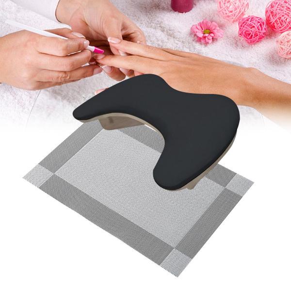 PUレザーU字型アームレストネイルハンドレストホームDIYサロンアクリルネイル用ブラックグレーマット付き