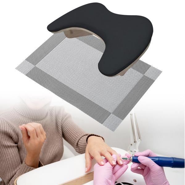 PUレザーU字型アームレストネイルハンドレストホームDIYサロンアクリルネイル用ブラックグレーマット付き