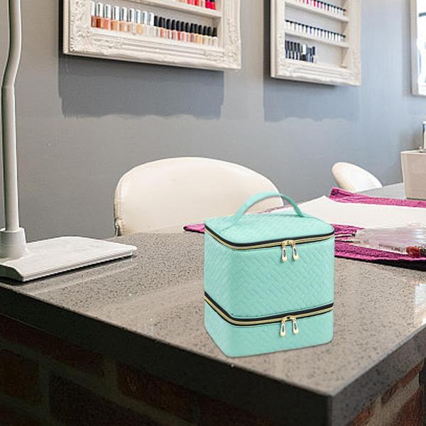 ネイルポリッシュオーガナイザーバッグ 丈夫な二重層 ネイルポリッシュ マニキュアツール用 グリーン