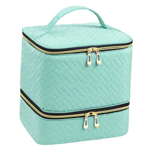 ネイルポリッシュオーガナイザーバッグ 丈夫な二重層 ネイルポリッシュ マニキュアツール用 グリーン