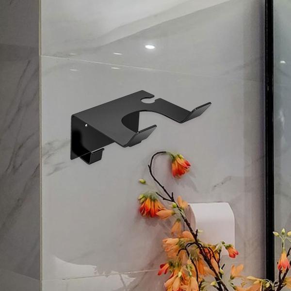 ステンレススチール製ヘアドライヤーホルダー収納ラック 壁掛け 浴室 理髪店用 ブラック