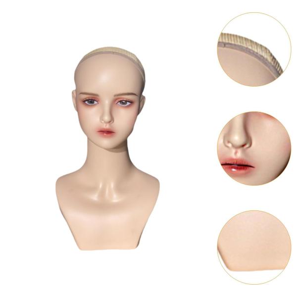 女性マネキンヘッド マネキン PVCヘッド プロフェッショナル多目的ウィッグディスプレイスタンド メイクアップ付き ネックレス ウィッグ 帽子ディスプ