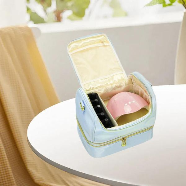 マニキュアオーガナイザーバッグ 2段 エッセンシャルオイルマニキュアセット用 トラベルブルー
