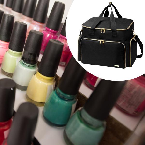 ネイルポリッシュ収納バッグ ネイルツールオーガナイザー 仕切り付き 旅行用 ポータブル 二重層 マニキュアアクセサリー エッセンシャルオイル用