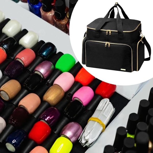 ネイルポリッシュ収納バッグ ネイルツールオーガナイザー 仕切り付き 旅行用 ポータブル 二重層 マニキュアアクセサリー エッセンシャルオイル用
