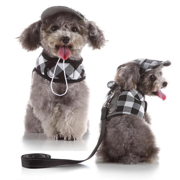 帽子ペットコスチュームパーティー服ペット犬ベストハーネスブラックホワイトXS
