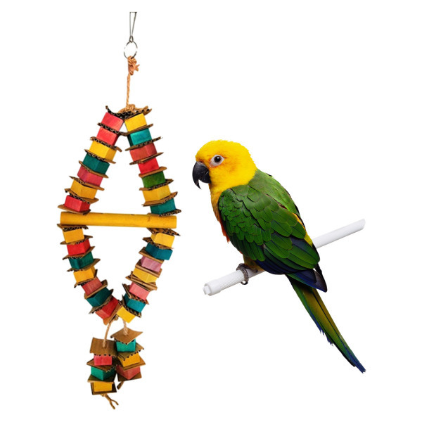 鳥を噛むおもちゃ-オウムの檻の一口のおもちゃ中小のオウムと鳥のための木製のブロック鳥のオウムのおもちゃ｜stk-shop｜03