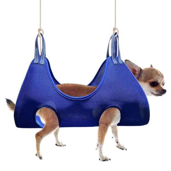 ペット犬猫グルーミングハンモックヘルパー、拘束バッグエアメッシュハンモックペット用品バスネイルクリップ用耐久性のある子犬中小犬猫 - ブルー