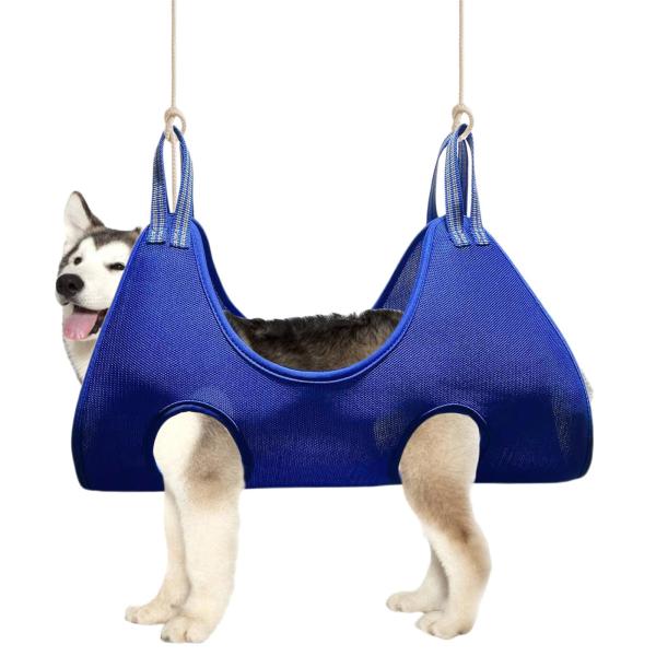ペット犬猫グルーミングハンモックヘルパー、拘束バッグエアメッシュハンモックペット用品バスネイルクリップ用耐久性のある子犬中小犬猫 - ブルー