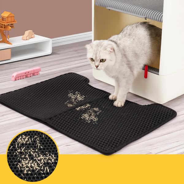 二層猫用トイレマットラージサイズブラックトラッパーキティペットラグ折りたたみ式