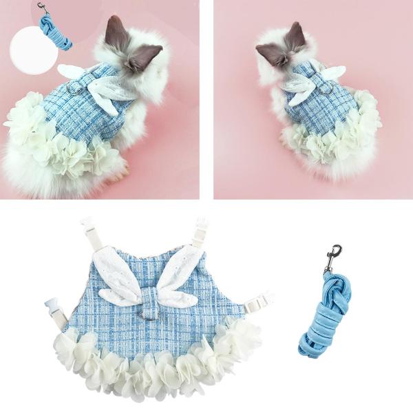 うさぎベストハーネスリーシュセット洋服ソフトペットコスチューム小動物フェレットブルーM