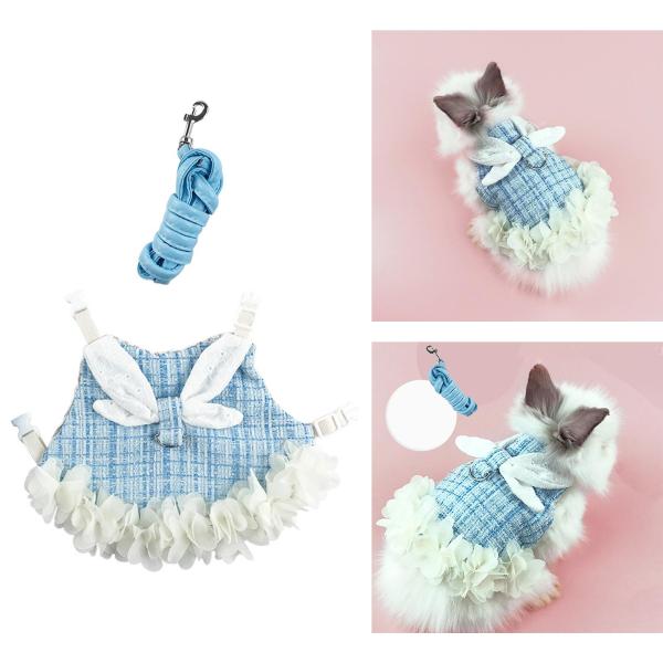 うさぎベストハーネスリーシュセット洋服ソフトペットコスチューム小動物フェレットブルーM