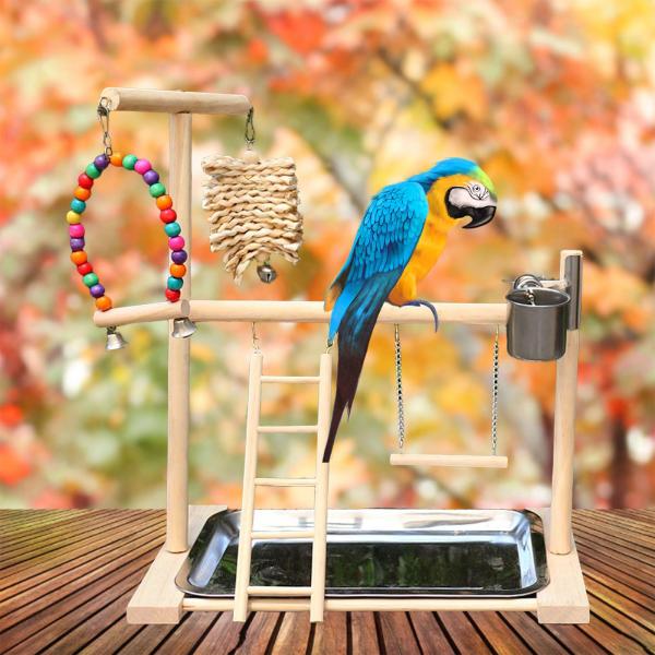 インコ用オウムプレイスタンドバードプレイグラウンドバードプレイペン無垢材パーチ