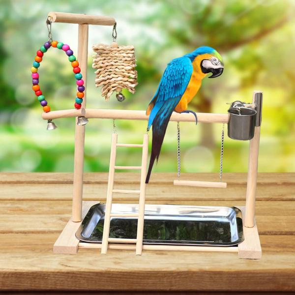 インコ用オウムプレイスタンドバードプレイグラウンドバードプレイペン無垢材パーチ