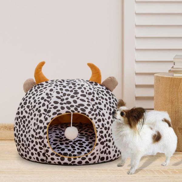 ペット用猫用ベッド 犬用ハウス 洗える 冬用 子犬用 犬小屋 巣 屋内用 ホワイト ブラック