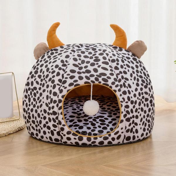 ペット用猫用ベッド 犬用ハウス 洗える 冬用 子犬用 犬小屋 巣 屋内用 ホワイト ブラック