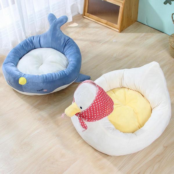 子犬 子猫 猫用 ペット ベッド 取り外し可能なカバー ソフト キャンプ 旅行用 魚 S