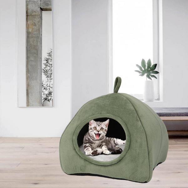 かわいい猫ハウス ベッド 犬 猫 子犬 暖かい 冬 洗える クッション 床 巣 緑とM