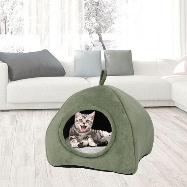 かわいい猫ハウス ベッド 犬 猫 子犬 暖かい 冬 洗える クッション 床 巣 緑とM