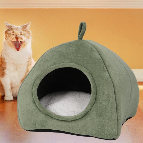 かわいい猫ハウス ベッド 犬 猫 子犬 暖かい 冬 洗える クッション 床 巣 緑とM