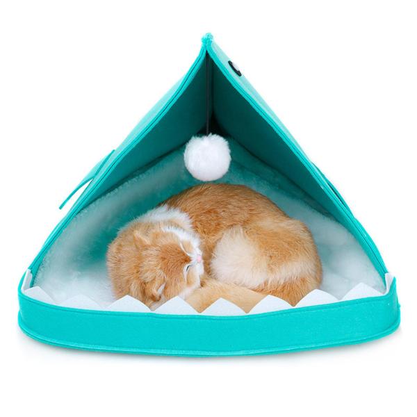 室内猫用フェルト製猫用ベッド 軽量猫用ベッドハウス 面白い小型犬用ベッド ブルー