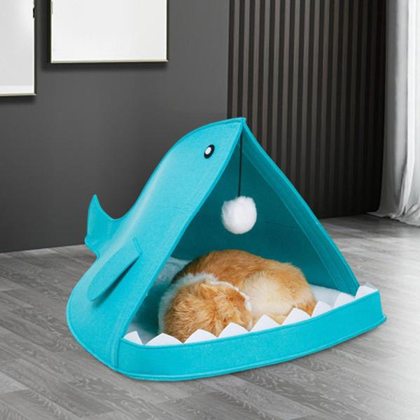 室内猫用フェルト製猫用ベッド 軽量猫用ベッドハウス 面白い小型犬用ベッド ブルー
