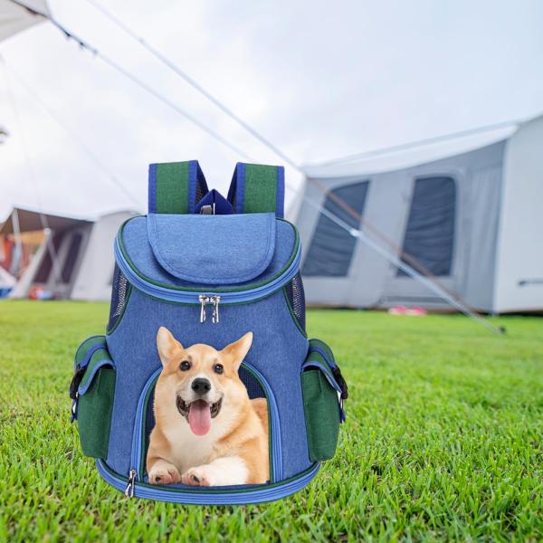 ペット キャリア バックパック 調節可能なストラップ ペット旅行バッグ キャンプ アウトドア 犬用 ダークブルー 6.6lb