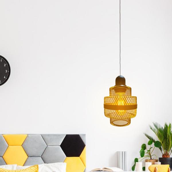 ハンギングペンダントライトランプシェードフィッティング照明メタルワイヤーライトケージカバーブラック